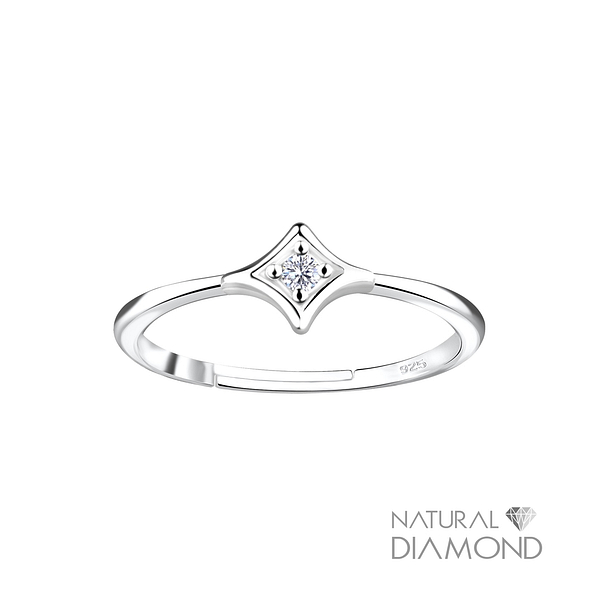 Silver Diamond Shaped Adjustable Ring With Natural Diamond - 17064 Silver Diamond Shaped Adjustable Ring With Natural Diamond - 17064