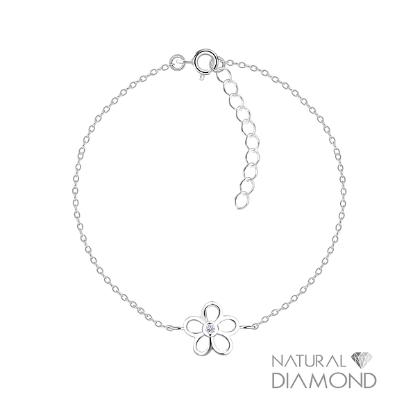 Silver Flower Bracelet With Natural Diamond - 17069