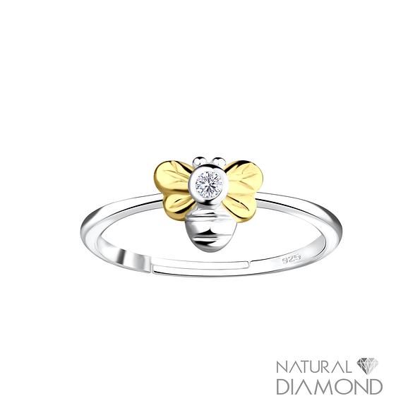 Silver Bee Adjustable Ring With Natural Diamond - 17072