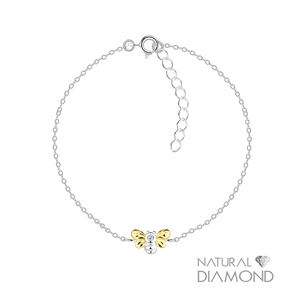 Silver Bee Bracelet With Natural Diamond - 17075