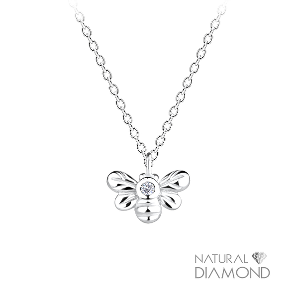Silver Bee Necklace With Natural Diamond - 17074
