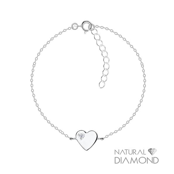 Silver Heart Bracelet With Natural Diamond - 17054