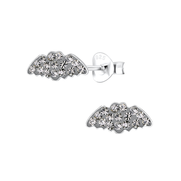 Silver Bat Crystal Stud Earrings - 17962