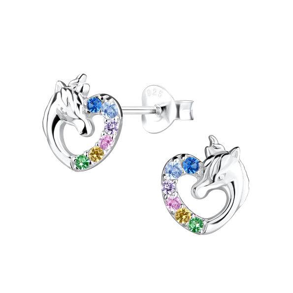 Silver Heart Unicorn Stud Earrings - 16500