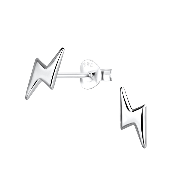 Silver Thunder Bolt Stud Earrings - 12812