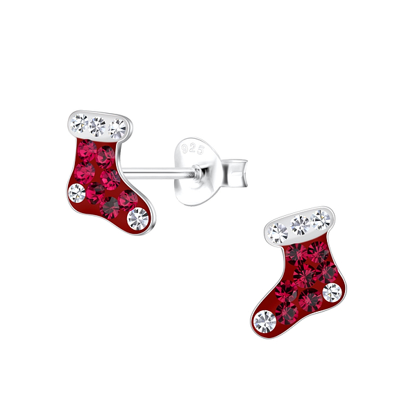 Silver Christmas Stocking Stud Earrings - 18061