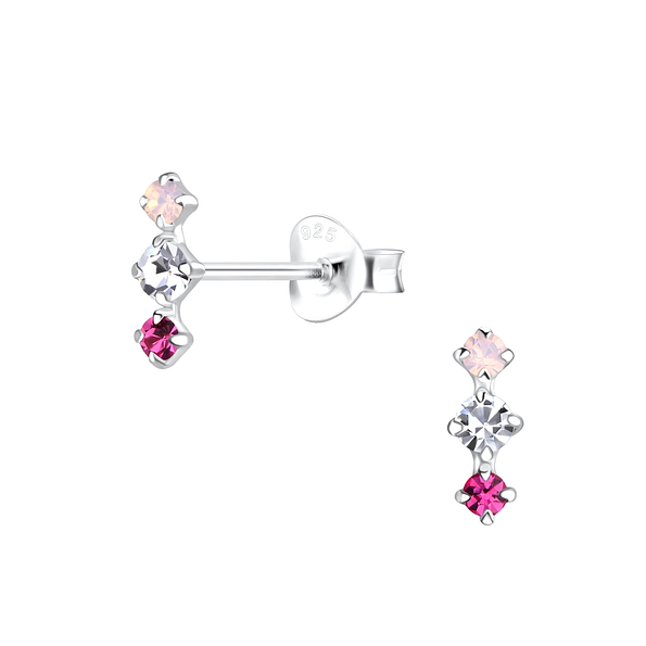 Silver Bar Crystal Stud Earrings - 18133