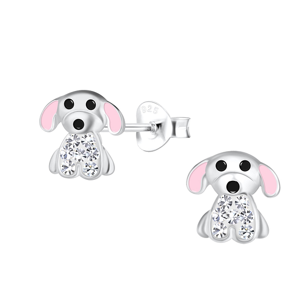 Silver Dog Stud Earrings - 18108