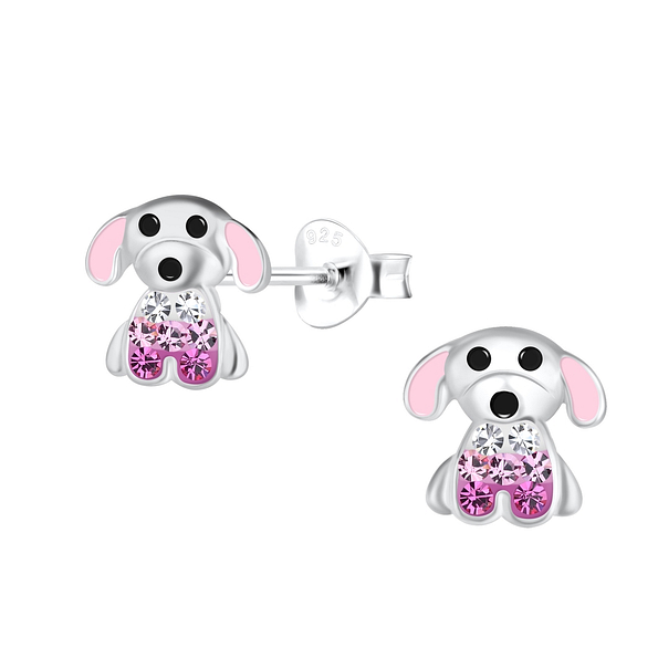 Silver Dog Stud Earrings - 18106