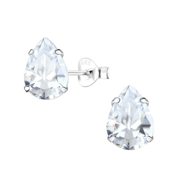 7x10mm Pear Cubic Zirconia Silver Stud Earrings - 18110