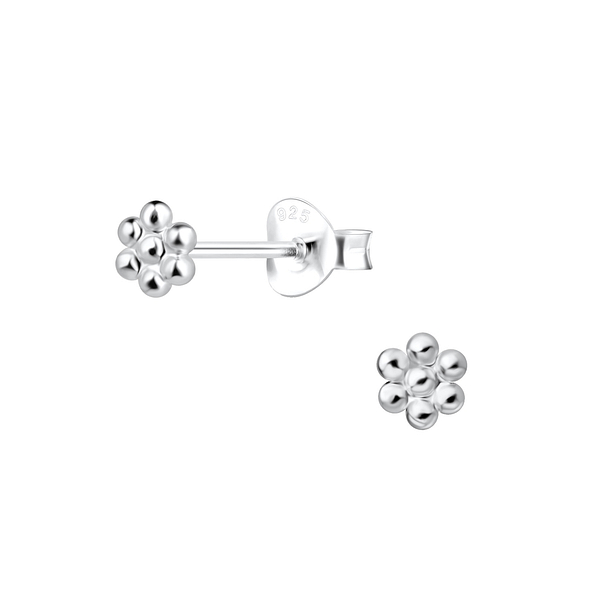 Silver Flower Stud Earrings - 18123