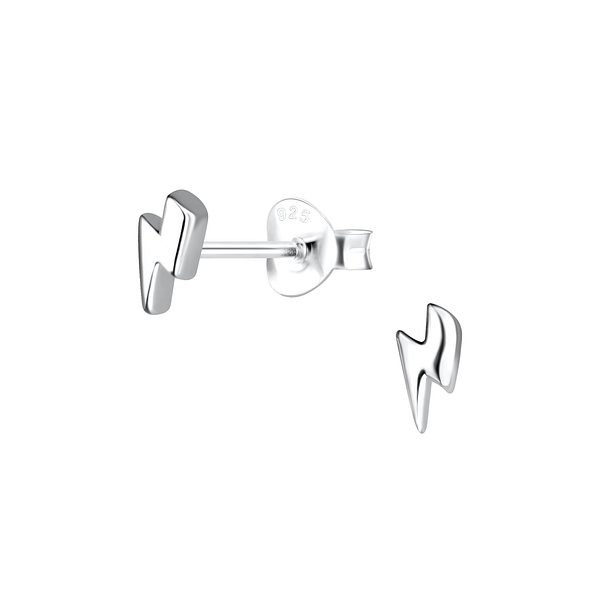 Silver Thunder Bolt Stud Earrings - 18237