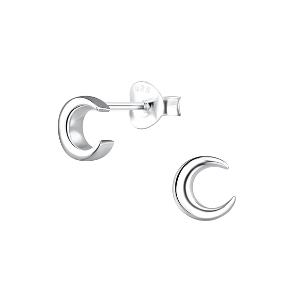 Silver Crescent Moon Stud Earrings - 18233