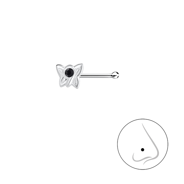Silver Butterfly Crystal Nose Stud with Ball - 18325