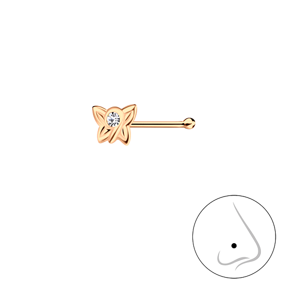 Silver Butterfly Crystal Nose Stud with Ball - 18327
