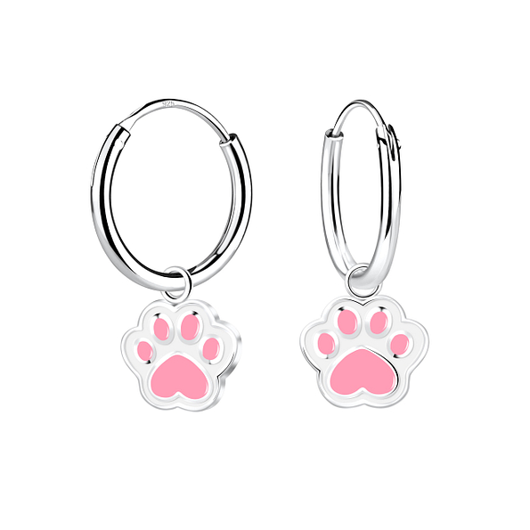 Silver Paw Print Charm Hoop Earrings - 18522