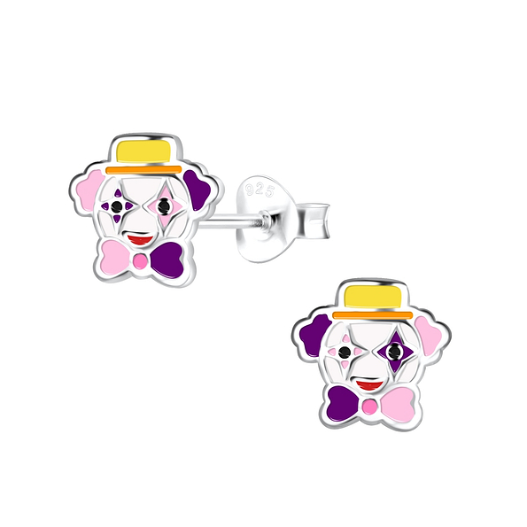 Silver Clown Stud Earrings - 18443