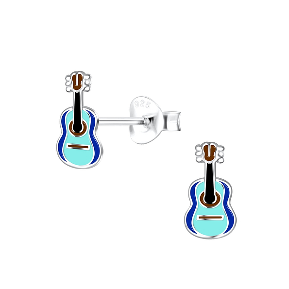 Silver Guitar Stud Earrings - 18423