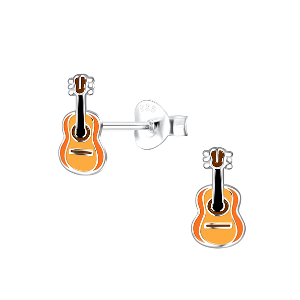 Silver Guitar Stud Earrings - 18424