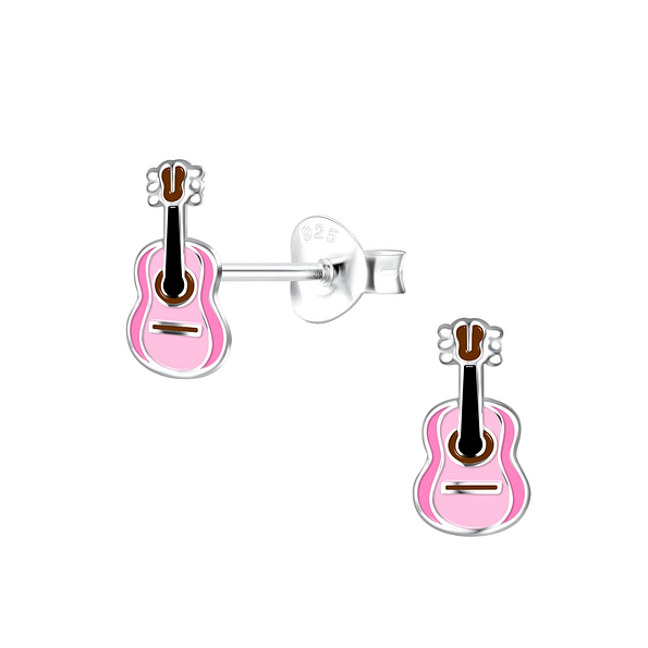 Silver Guitar Stud Earrings - 18120