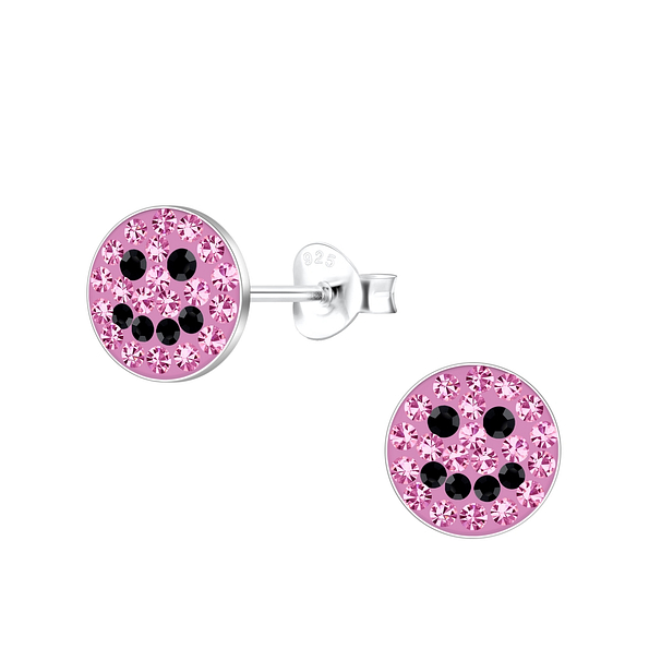Silver Smiley Face Stud Earrings - 19088