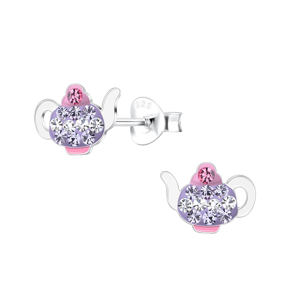 Silver Teapot Stud Earrings - 18387