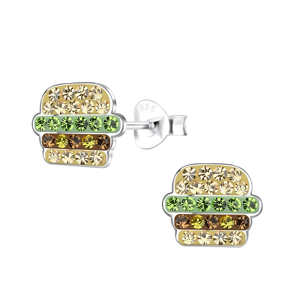 Silver Hamburger Stud Earrings - 18442