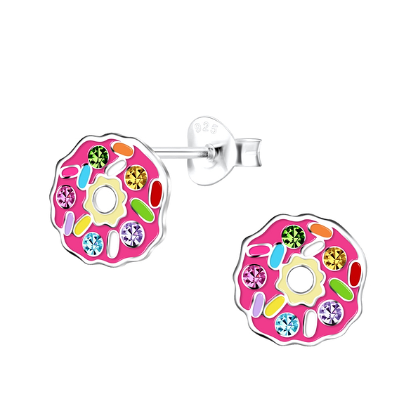 Silver Donut Stud Earrings - 18243