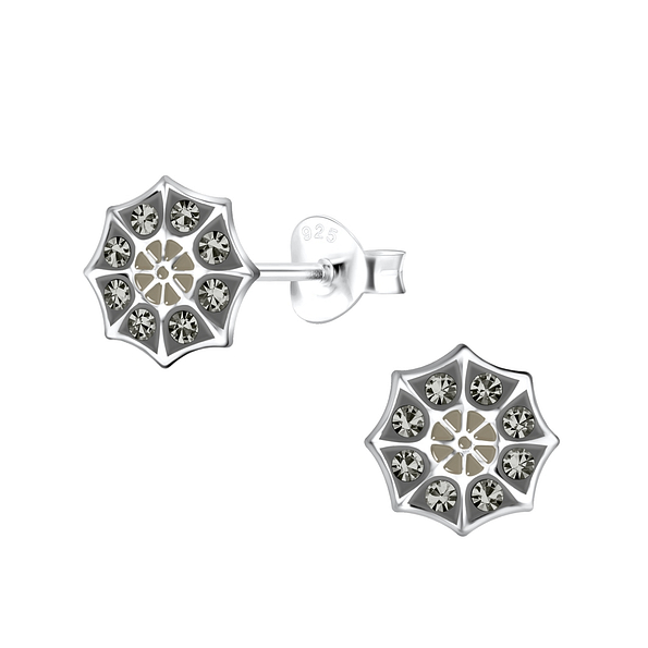 Silver Spider Web Stud Earrings - 19170