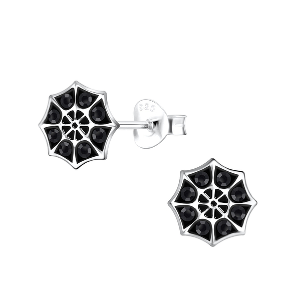 Silver Spider Web Stud Earrings - 19168