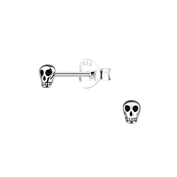 Silver Skull Stud Earrings - 18412