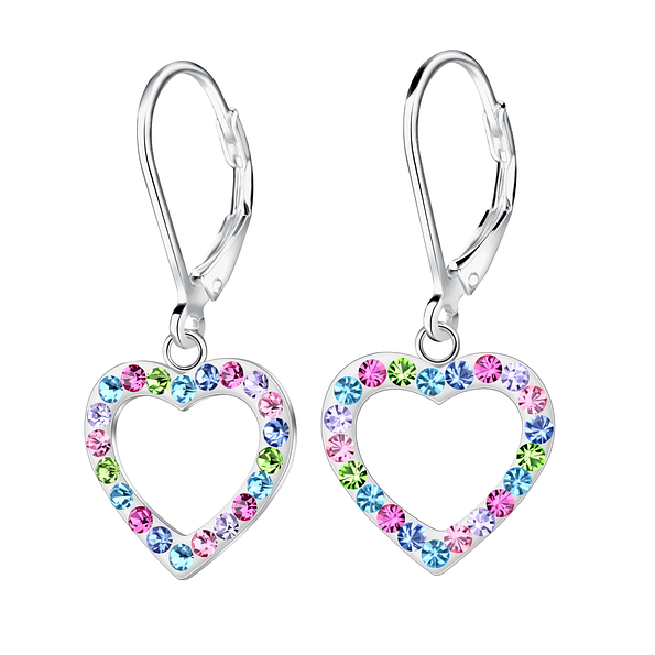 Silver Heart Lever Back Earrings - 18521
