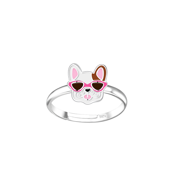Silver French Bulldog Adjustable Ring - 15024