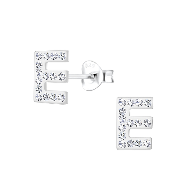 Silver Letter E Stud Earrings - 18705