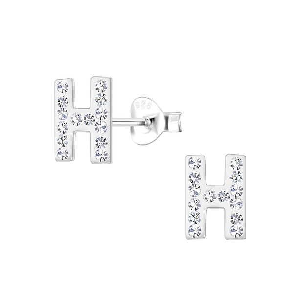 Silver Letter H Stud Earrings - 18708