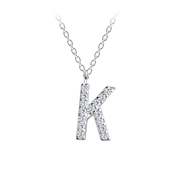 Silver Letter K Necklace - 18884