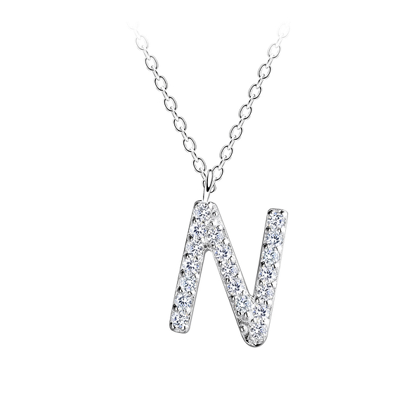 Silver Letter N Necklace - 18891