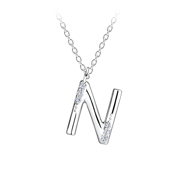 Silver Letter N Necklace - 18905