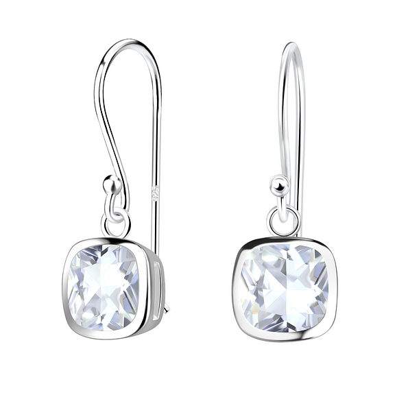 6mm Cushion Cubic Zirconia Silver Earrings - 18858