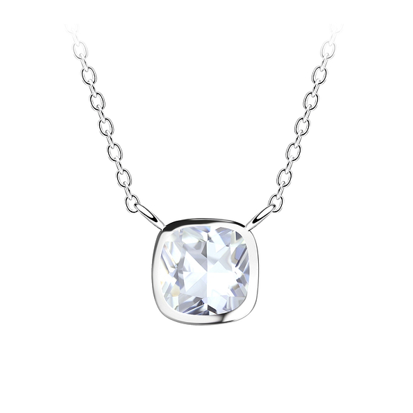 6mm Cushion Cubic Zirconia Silver Necklace - 18831