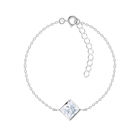 6mm Square Cubic Zirconia Silver Bracelet - 18833