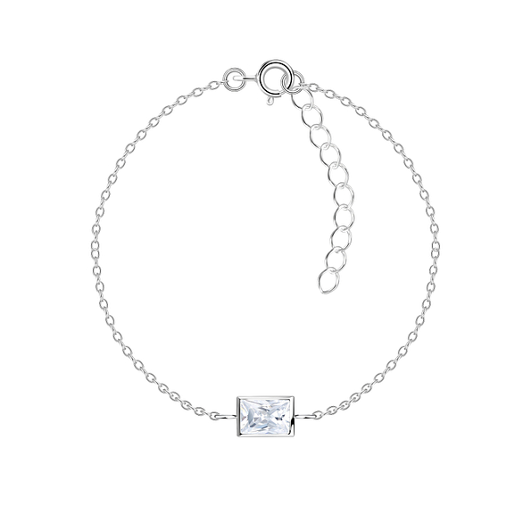 4x6mm Baguette Cubic Zirconia Silver Bracelet - 18835