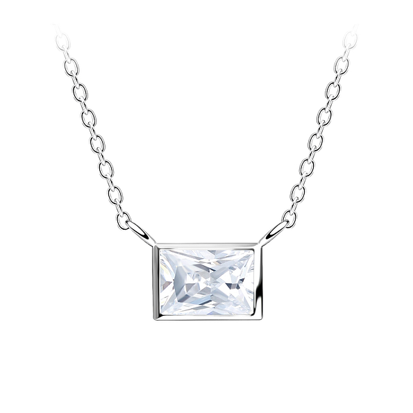 4x6mm Baguette Cubic Zirconia Silver Necklace - 18785