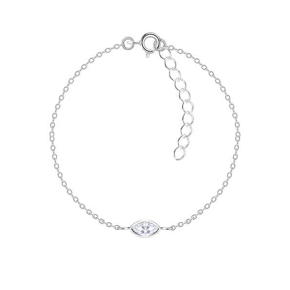 3x6mm Marquise Cubic Zirconia Silver Bracelet - 18837