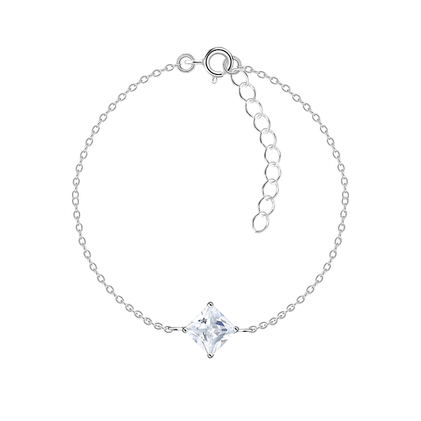 6mm Square Cubic Zirconia Silver Bracelet - 18838