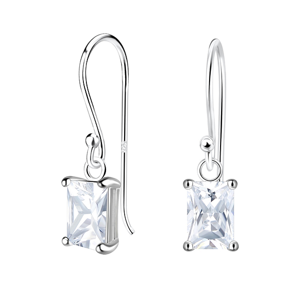 4x6mm Baguette Cubic Zirconia Silver Earrings - 18864