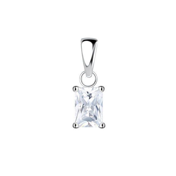 4x6mm Baguette Cubic Zirconia Silver Pendant - 18876