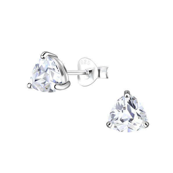 6mm Trillion Cubic Zirconia Silver Stud Earrings - 18534