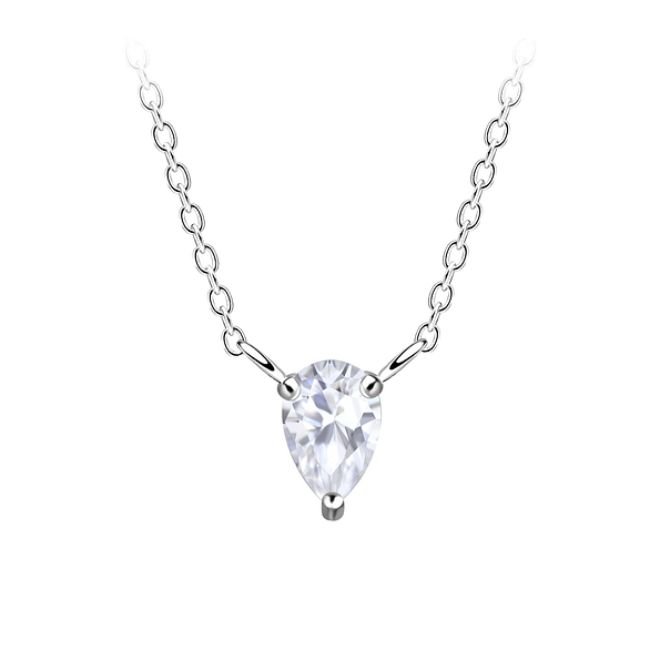 4x6mm Pear Cubic Zirconia Silver Necklace - 18784