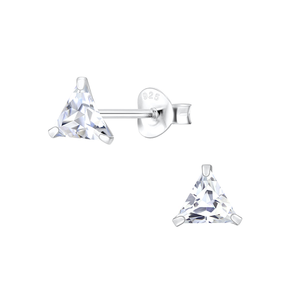 5mm Triangle Cubic Zirconia Silver Stud Earrings - 18757